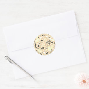 Disco Ball Retro 70s Gold Black Envelope Seal Ronde Sticker
