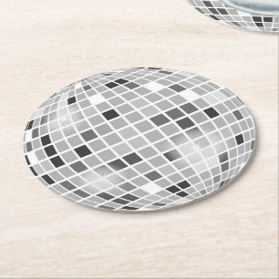 Disco Ball Retro 70s Zilver Zwart Ronde Kartonnen Onderzetter