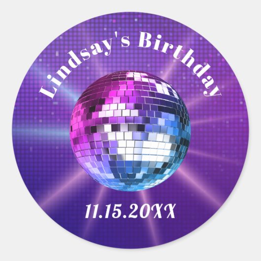 Disco Ball Retro Birthday Classic Round Sticker (Voorkant)