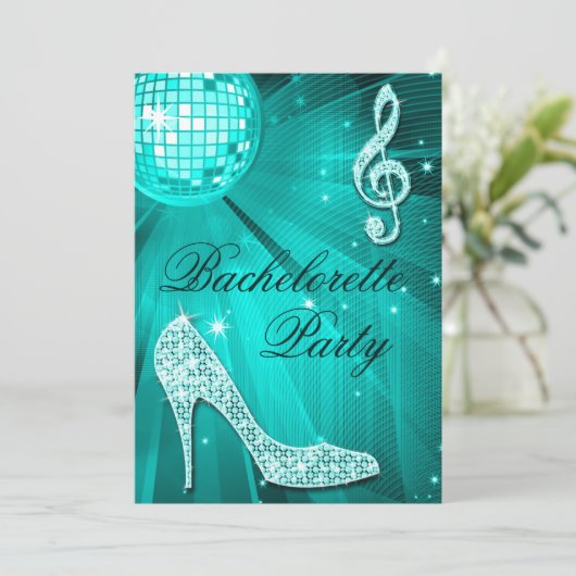 Disco Ball Sparkle Heels Blauwgroen Bachelorette P Kaart (Staand voorkant)