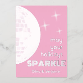 Disco Ball Sparkle Silver Foil Vakantie Kaart Roze