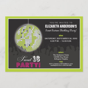 Disco Ball Sweet 16 Anniversaire Invitation (chaux