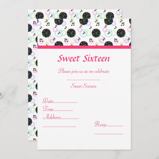 DISCO BALL SWEET 16 INVITATION PARTI (Devant / Derrière)