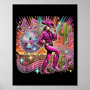 Disco Ball Tattoo Roze Cowboy Cowgirl _1 Poster