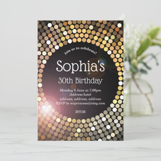 disco ball , uitnodiging voor glitter - verjaardag (Staand voorkant)