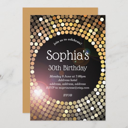 disco ball , uitnodiging voor glitter - verjaardag (Voorkant / Achterkant)