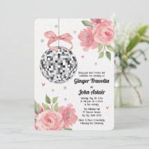 Disco Ball Wedding Invitations Pink Floral