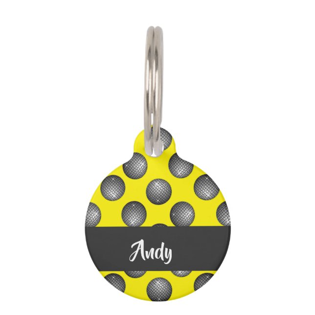 Disco ball yellow patroon huisdierpenning (Voorkant)