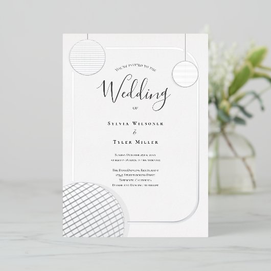 Disco Ball Zilveren Retro Bruiloft Folie Uitnodiging (Staand Voorkant)