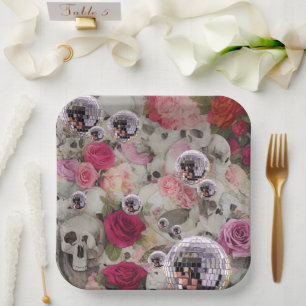 Disco Balls Skulls en Rozen Papieren Bordje