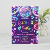 Disco Birthday Party Neon Glow Disco Dance Kaart (Staand voorkant)