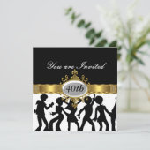 Disco Black Anniversaire Fête Glamor Invitation (Debout devant)