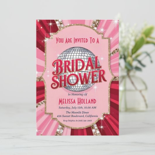 Disco Bruids Douche Uitnodiging (Staand voorkant)