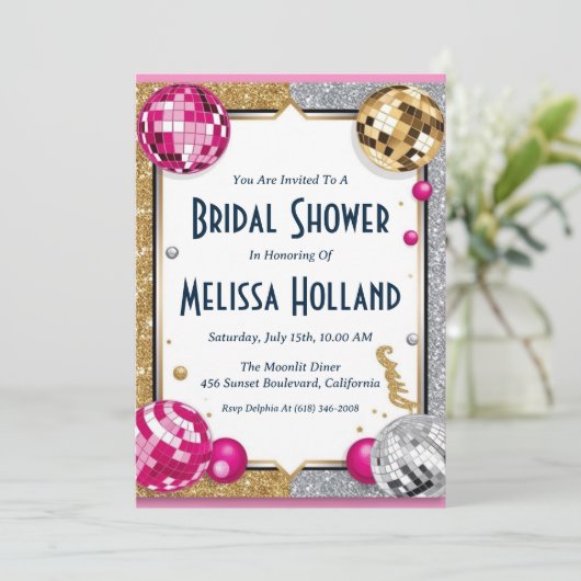 Disco Bruids Douche Uitnodiging (Staand voorkant)