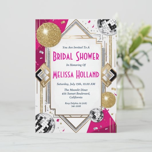 Disco Bruids Douche Uitnodiging (Staand voorkant)