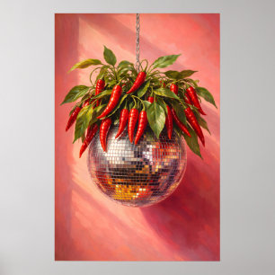 Disco Chili Pepper Print, Funky Keuken Muur Kunst Poster