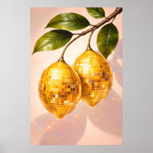 Disco Citroen Poster, Retro Disco Bal Fruit Kunst Poster
