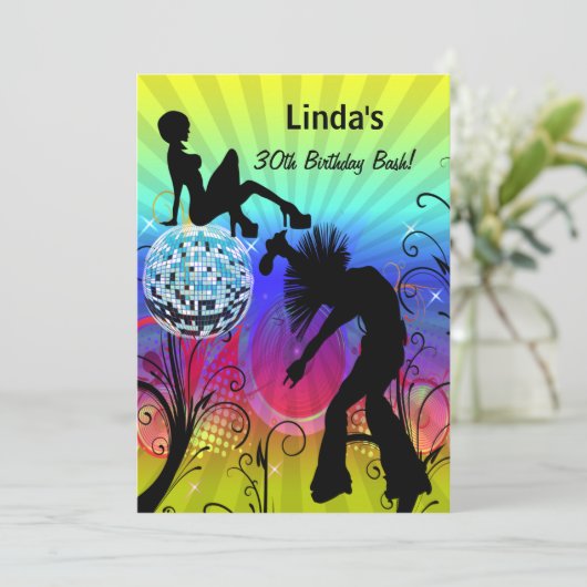 disco colorée rétro party Invitation (Debout devant)