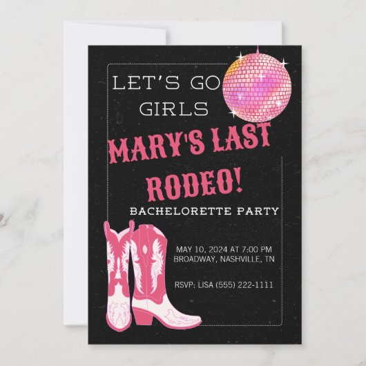 Disco Cowboy Bachelorette Party Uitnodiging (Voorkant)