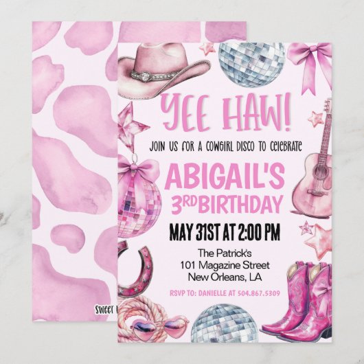 Disco Cowgirl Birthday Kaart (Voorkant / Achterkant)