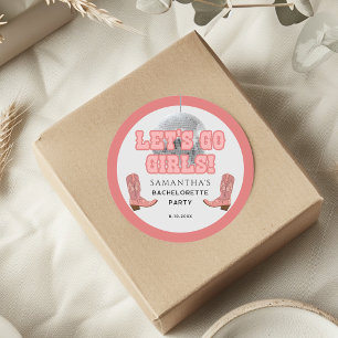 Disco Cowgirl Laten we gaan Meisjes Bachelorette-f Ronde Sticker