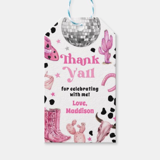Disco Cowgirl Space Rodeo Party Verjaardagsdouche Cadeaulabel (Voorkant)