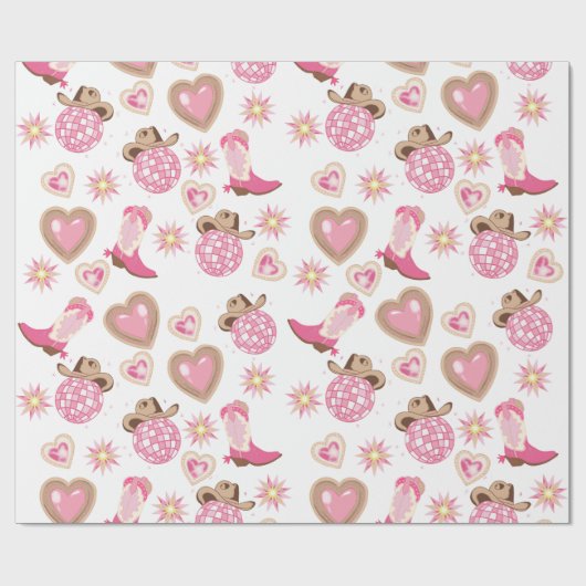 Disco Cowgirl Valentine Wrapping Paper Cadeaupapier (Vlak)