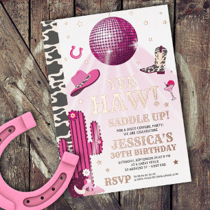 Disco cowgirl verjaardagsfeest uitnodiging