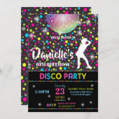 Disco Dance Birthday Party Invitation Girl Kaart (Voorkant / Achterkant)