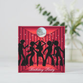Disco Dance Birthday Party Invitation red Kaart (Staand voorkant)