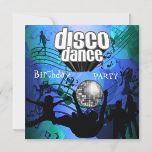 Disco Dance Birthday Party Retro Blue Kaart