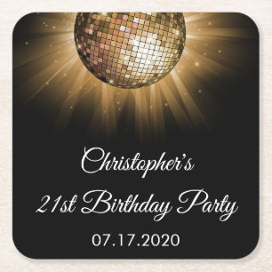 Disco Dance Verjaardagsfeestje Gouden Sparkle Vierkante Kartonnen Onderzetter
