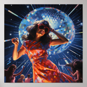 Disco Dancing Vrouw met Oversized Zonnebril Poster