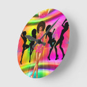 Disco danscène met silhouettes, retro. ronde klok (Hoek)