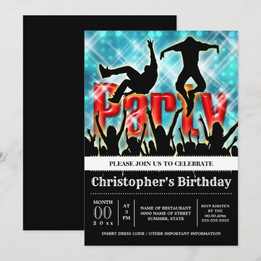 Disco dansfeest nacht rave clubbing kaart (Voorkant / Achterkant)