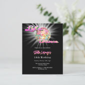 Disco dansfeest roze zwarte verjaardag uitnodiging (Staand voorkant)