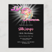 Disco dansfeest roze zwarte verjaardag uitnodiging (Voorkant)