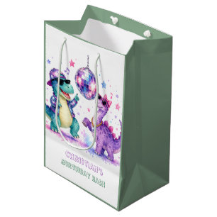 Disco Dinosaur Watercolor Verjaardagsfeest Medium Cadeauzakje
