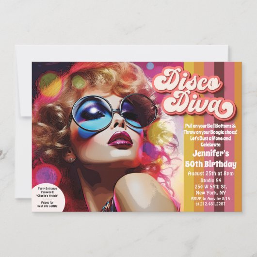 Disco Diva 70s Disco uitnodiging (Voorkant)