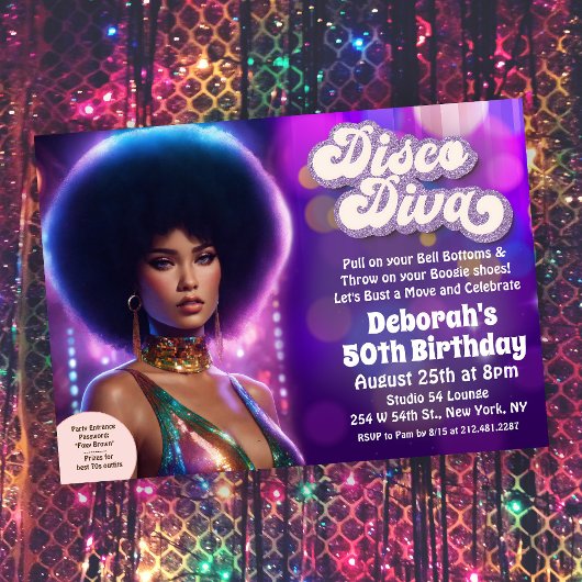 Disco-diva 70's feest uitnodiging