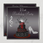 Disco Diva Cake, Silver Heels 21st Birthday Kaart (Voorkant / Achterkant)