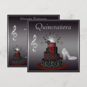 Disco Diva Cake, Silver Sparkle Heels Quinceanera Kaart (Voorkant / Achterkant)