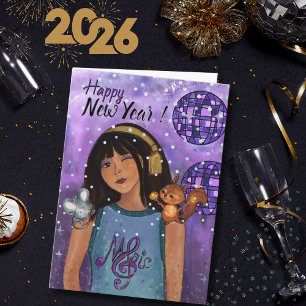 Disco Diva Whimsical Music Meisjes Gelukkig Nieuwj Feestdagen Kaart