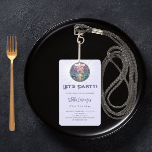 Disco feestlavendel violette verjaardagsuitnodigin badge