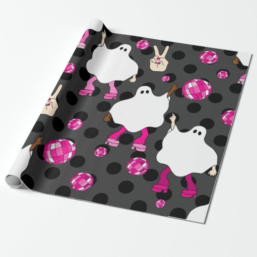 Disco Halloween African Ghost Pink Cadeaupapier (Uitgerold)