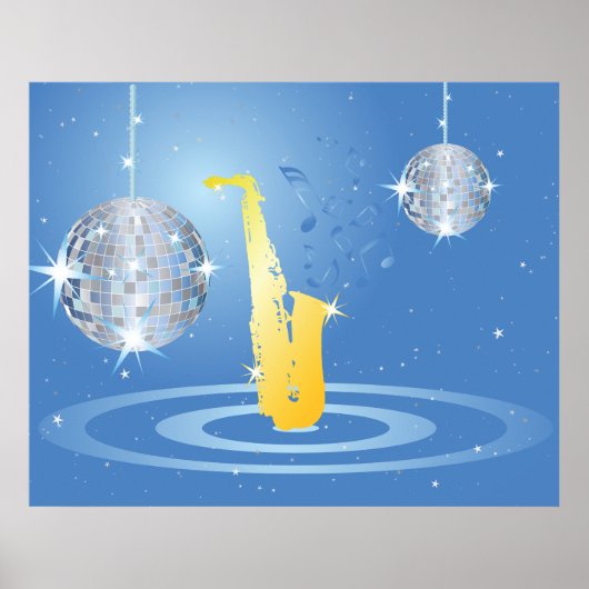Disco Jazz Saxofoon Sparkling Spiegel Ballen Poster (Voorkant)