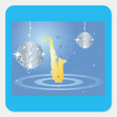 Disco Jazz Saxofoon Sparkling Spiegel Ballen Vierkante Sticker (Voorkant)