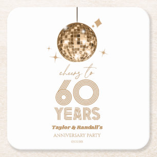 Disco juicht 60 jaar bruiloft Jubileum feest Vierkante Kartonnen Onderzetter