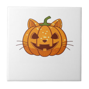 Disco Kat Jack o'Lantern Klassiek T-shirt Tegeltje