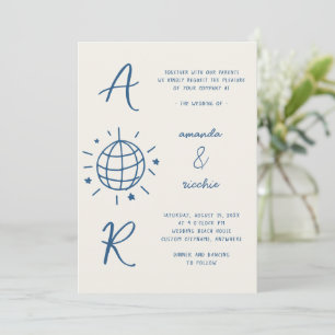 Disco Monogram Franse Fun Retro Handgetekende Trou Kaart